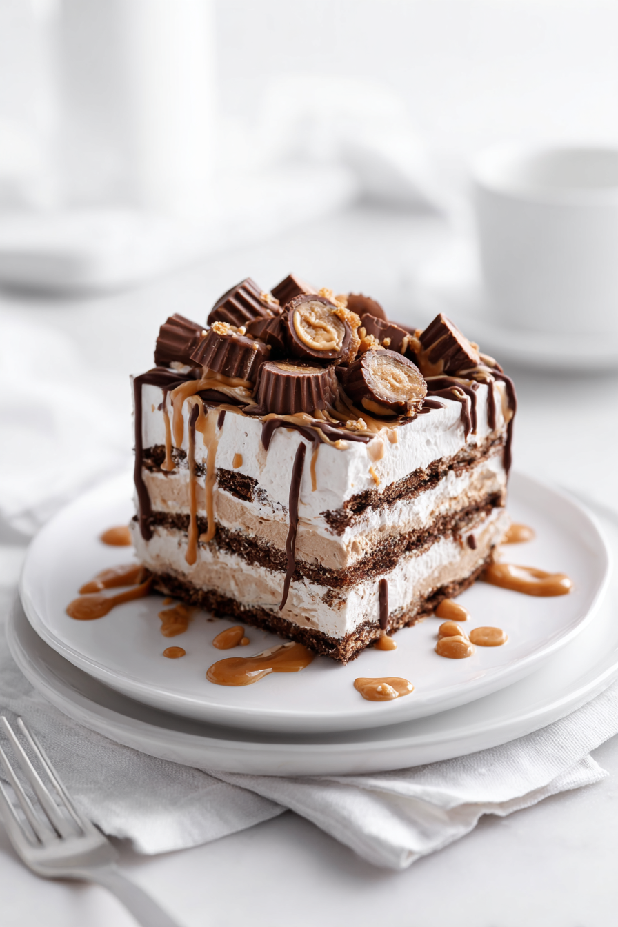 Chocolate Peanut Butter Lasagna finished dish